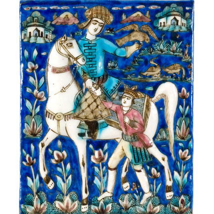 Ceramic Tile depicting Horseman with a Falcon, 18th century, Teheran, Persia